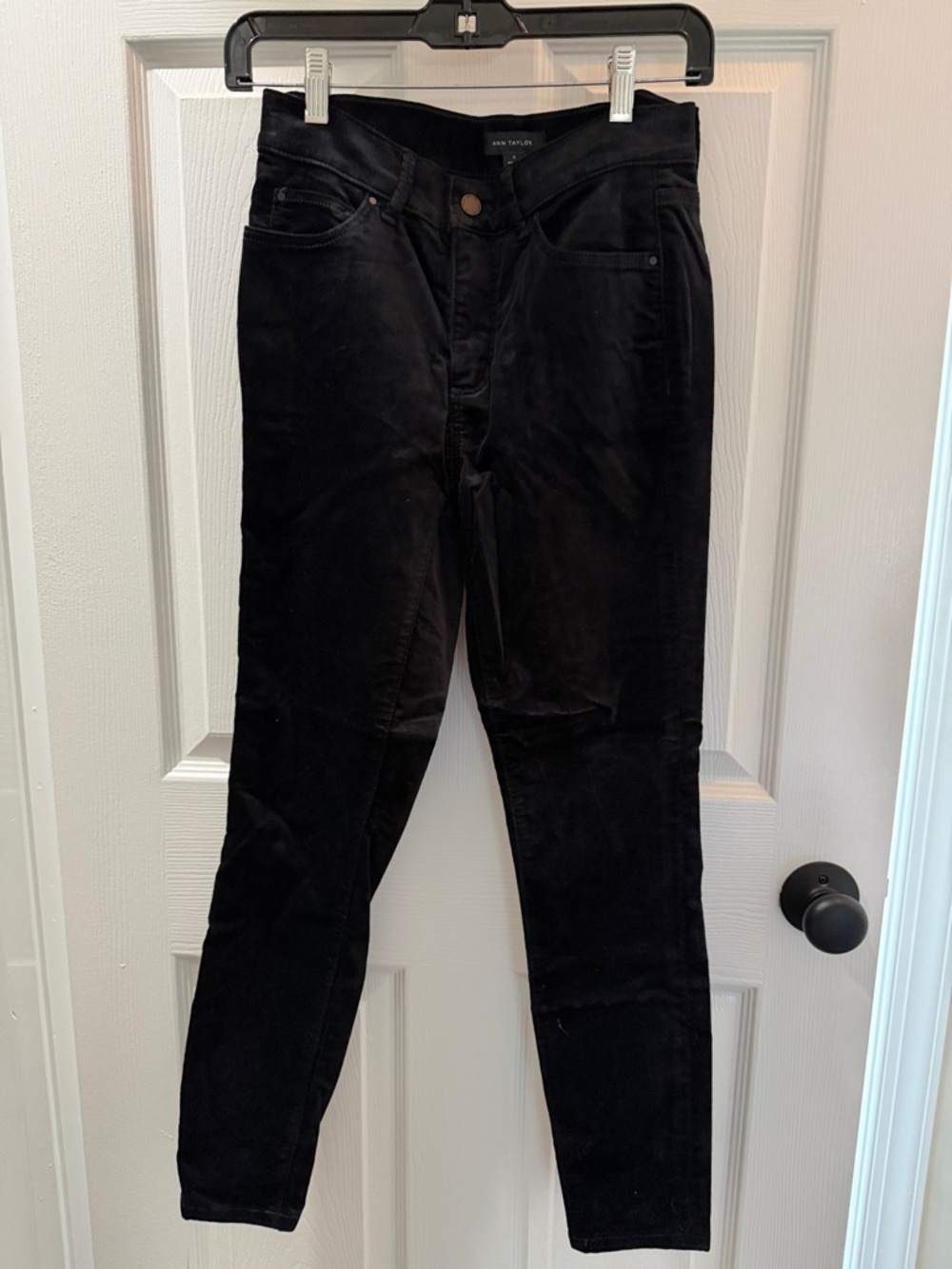 Ann Taylor Black “Velvet” Slim High-Rise Pants